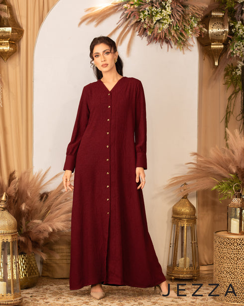 Textured Long Dress with V-Neckline 62952